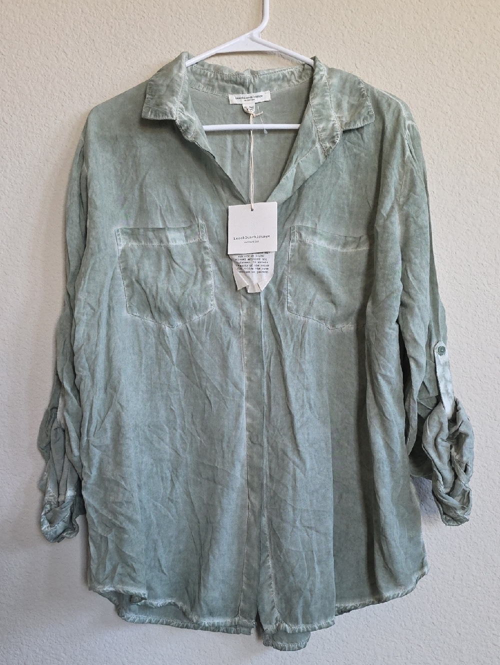 NWT Beachlunchlounge Mila Washed Olive Button Shirt Fisherman Vacation Beach XL